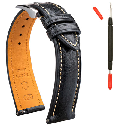 HOTItalian Leather Watch Band Tuscany Natural Vegetable-Tanned Top Grain Genuine Leather Strap,18mm 19mm 20mm 21mm 22mm XL XXL Quick Release Replacement Watch Bands for Men and Women Thick and Soft