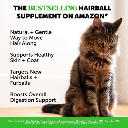 HOTCat Hairball Remedy Treats - Dual Texture Crunchy Creamy Hairball Treatment for Cats, Furball Relief Control Supplement with Fiber, Fish Oil for Indoor Cats Skin Coat Digestion (30-Day Supply)