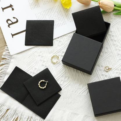 HOT40pcs Black Microfiber Jewelry Pouch 8 x 8cm Jewelry Packaging Bag Envelope Style Luxury Small Favor Bags Jewelry Gift Bags for Earrings Necklaces Bracelet Ring