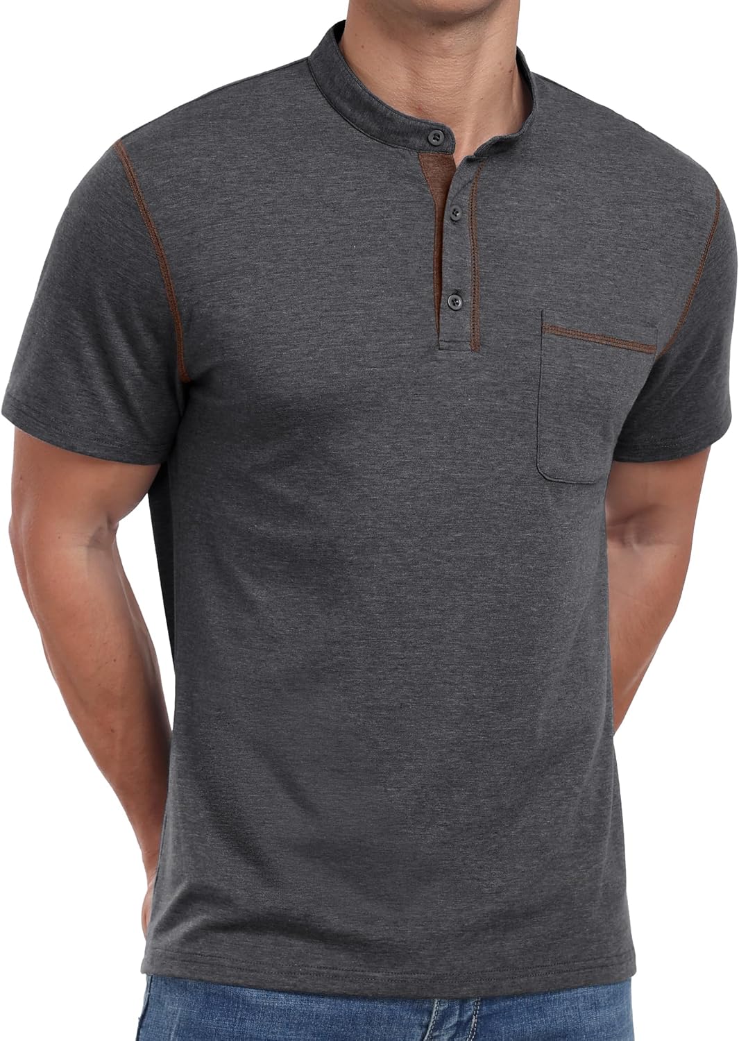 HOTSailwind Mens Henley Shirts Short Sleeve Summer Casual Classic Cotton T Shirts Pocket Button Shirt