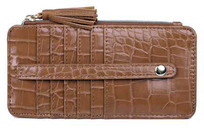 HOTJulia Buxton Vegan Leather Thin Card Case for Women with RFID Blocking, Compact Wallet with 6 Card Slots, ID Window & Zipper Pocket, Ideal Gift, Classic Sage