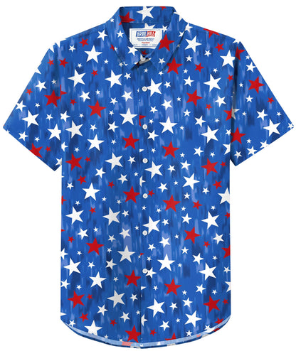 HOTArvilhill Men American Flag Button Shirt 4th of July Short Sleeve Shirts (S-3XL)