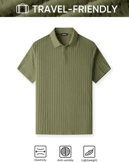 HOTJMIERR Mens Casual Polo Shirt Summer Short Sleeve Vacation Button Beach Knit Stretchy Golf Shirts