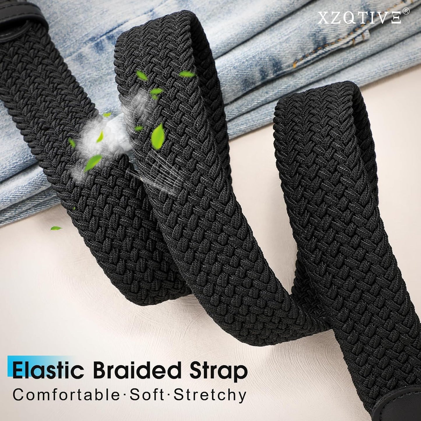 HOTXZQTIVE Women Elastic Braided Belt with Black Buckle, Woven Stretch Fabric