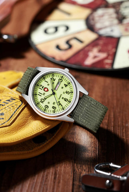 HOTGosasa Unisex Military Analog Field Watch with Nylon Strap, Luminous Easy Read Dial, Sport Tactical Casual Quartz Wristwatch, Daily Water Resistant