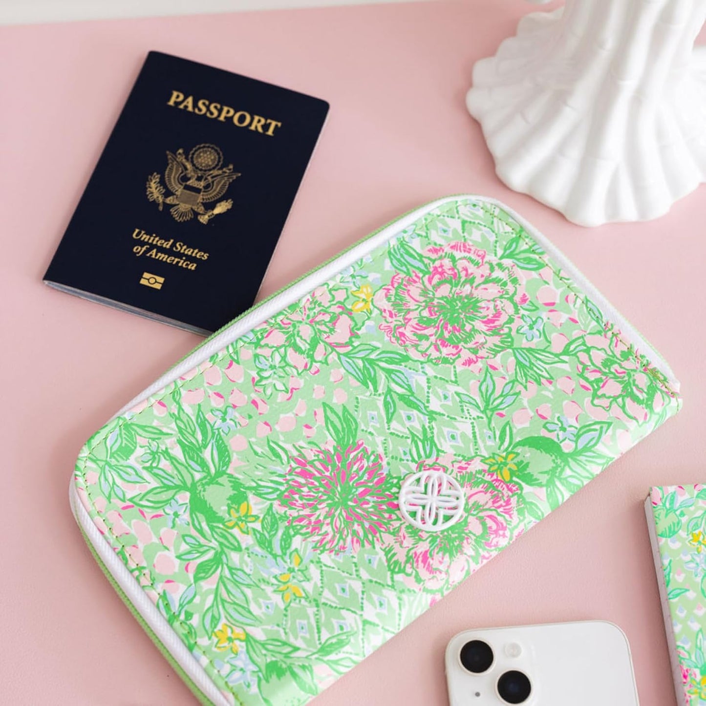 HOTLilly Pulitzer Leatherette Travel Wallet for Women, Passport Holder with ID Window, Card Slots and Interior Pockets, Lime Feeling Good