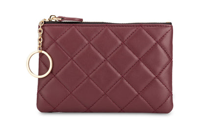 HOTDORIS&JACKY Quilted Leather Coin Purse for Women Mini RFID Zipper Wallet | Soft Lambskin Credit Card Holder with Key Chain, Small Designer Coin Pouch, RFID Blocking Functional Card Case