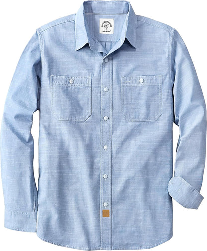 HOTDubinik® Chambray Shirt Men Cotton Mens Long Sleeve Button Down Shirts | Lightweight, Soft, Comfortable, Casual, Work, Breathable, 2 Pockets, Regular Fit, Vintage, Spring, Summer, Fall, Winter