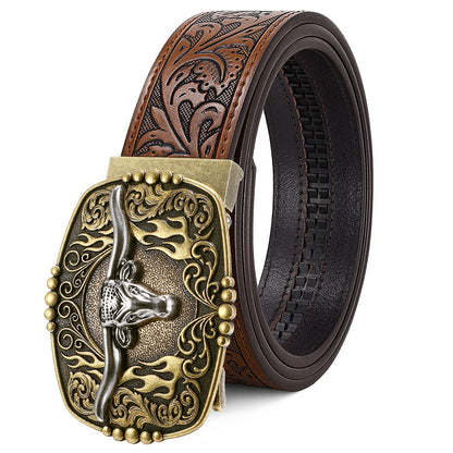 HOTCowboy Western Ratchet Belt for Men Women with Automatic Western Buckle, Ratchet Cowboy Leather Belt for Jeans Gifts