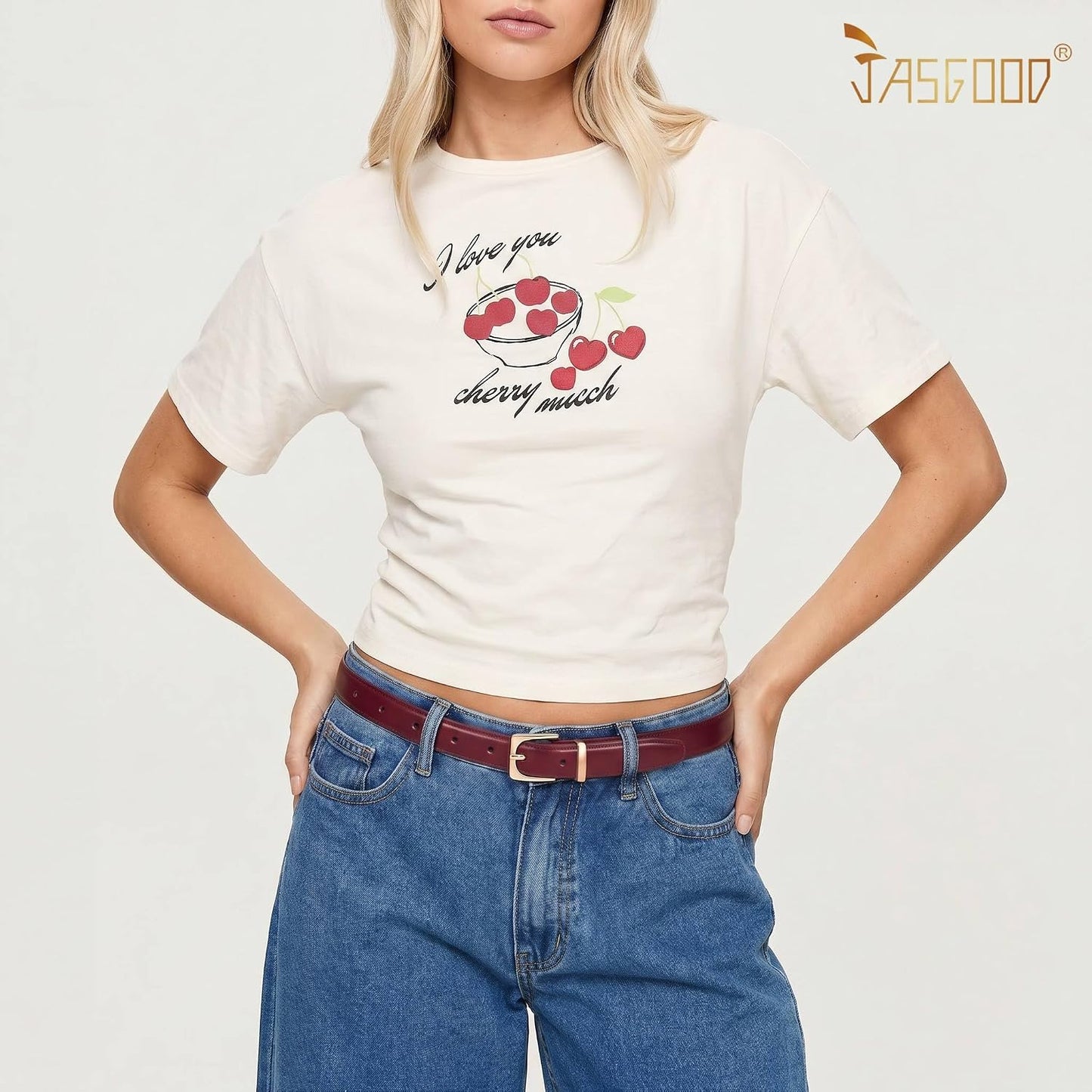 HOTJASGOOD Women Leather Belt Fashion Ladies Leather Waist Belt for Pants Jeans Dress with Gold Buckle