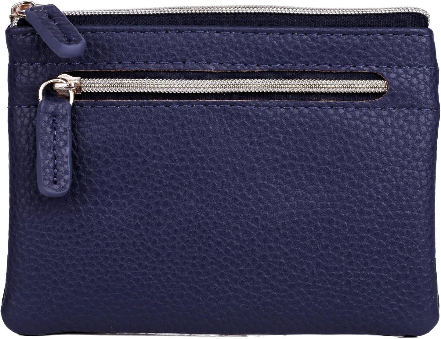 HOTJulia Buxton Vegan Leather Wallet with Zipper, ID Windows, RFID Blocking, Card Slots & Key Ring, Compact Coin & Card Holder Case, Gift Idea, True Blue