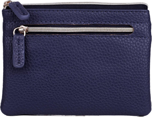 HOTJulia Buxton Vegan Leather Wallet with Zipper, ID Windows, RFID Blocking, Card Slots & Key Ring, Compact Coin & Card Holder Case, Gift Idea, True Blue