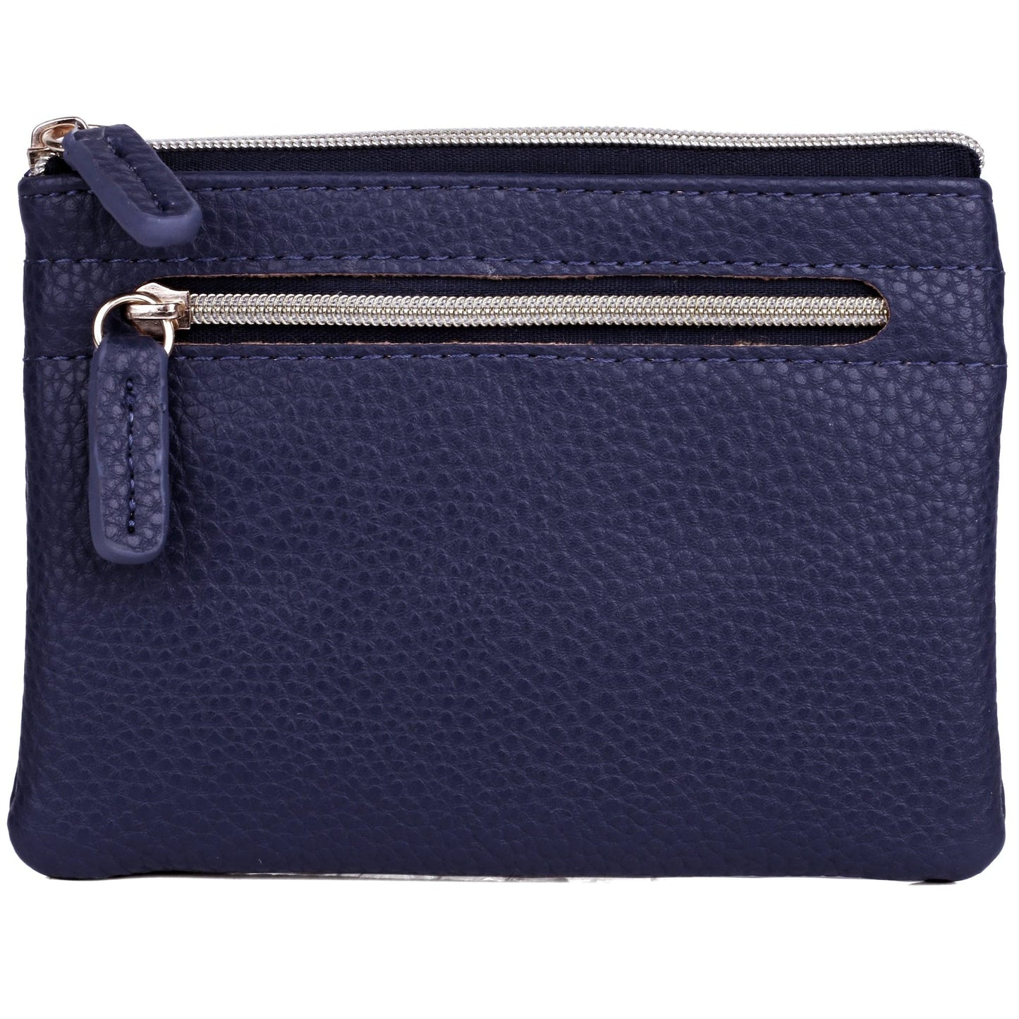 HOTJulia Buxton Vegan Leather Wallet with Zipper, ID Windows, RFID Blocking, Card Slots & Key Ring, Compact Coin & Card Holder Case, Gift Idea, True Blue