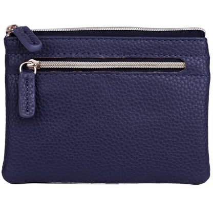 HOTJulia Buxton Vegan Leather Wallet with Zipper, ID Windows, RFID Blocking, Card Slots & Key Ring, Compact Coin & Card Holder Case, Gift Idea, True Blue