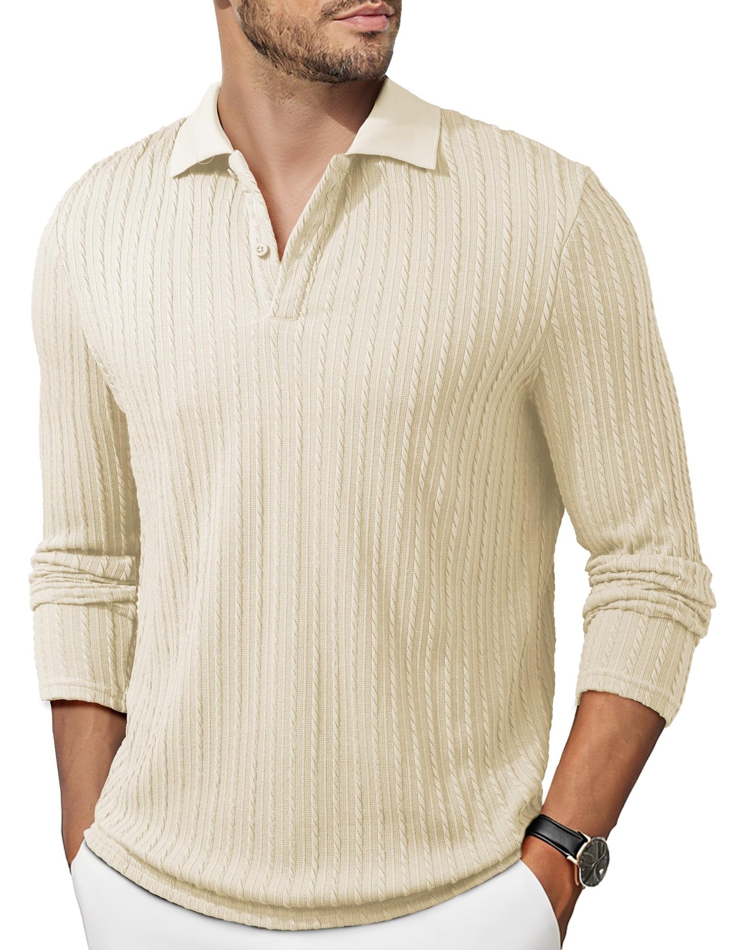 HOTJMIERR Mens Casual Polo Shirt Summer Short Sleeve Vacation Button Beach Knit Stretchy Golf Shirts
