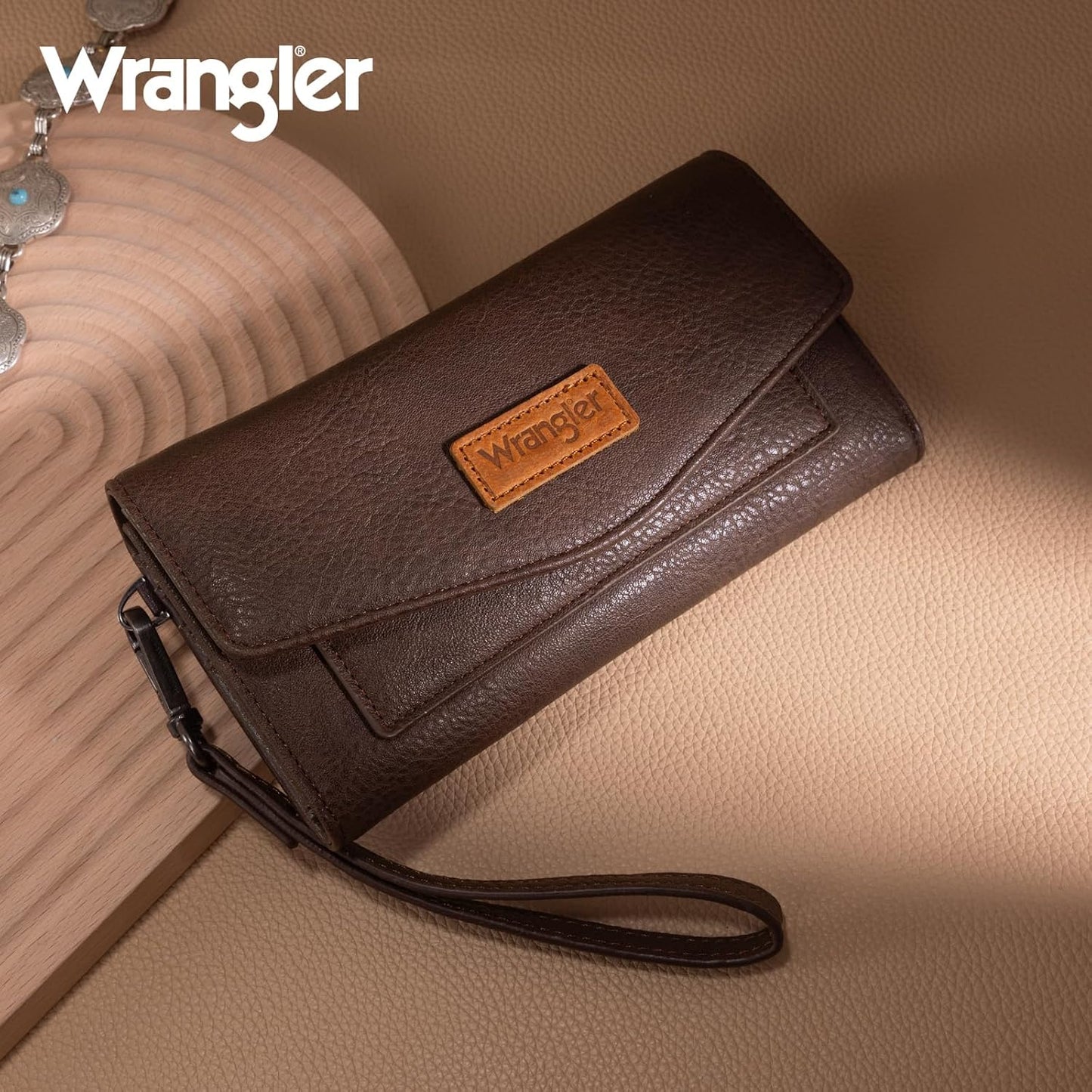 HOTMontana West X Wrangler Women's Wallets Large Wristlet for Woman Ladies Female Trifold Cash Wallet with Wrist Strap and Rfid Lining