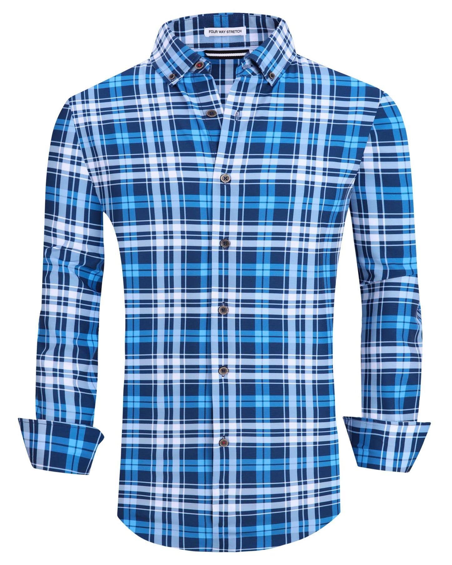 HOTAlex Vando Mens Wrinkle Free 4-Way Stretch Print Business Casual Shirt | Wrinkle resistant, Machine washable, Classic check Pattern, True-to-size cut, Business & Daily, Easy outfit pairing
