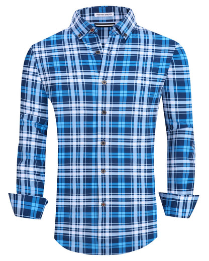 HOTAlex Vando Mens Wrinkle Free 4-Way Stretch Print Business Casual Shirt | Wrinkle resistant, Machine washable, Classic check Pattern, True-to-size cut, Business & Daily, Easy outfit pairing
