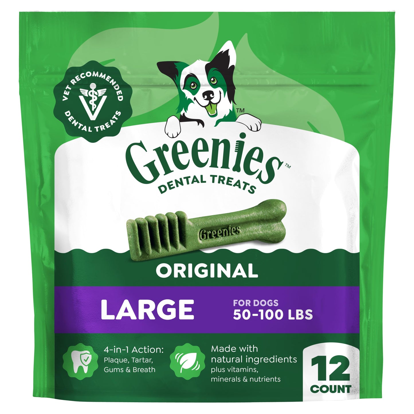 HOTGreenies Large Natural Dental Dog Treats, Original Flavor, 24 Count | Veterinarian-recommended, 47% less tartar & 40% less plaque in 28 days, cleans to gumline, for dogs 50-100 lbs, 36 oz. Pack