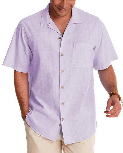 HOTAlimens & Gentle Mens Linen Shirts Cotton Hawaiian Shirts Short Sleeve Button Down Shirts Casual Summer Beach Tops