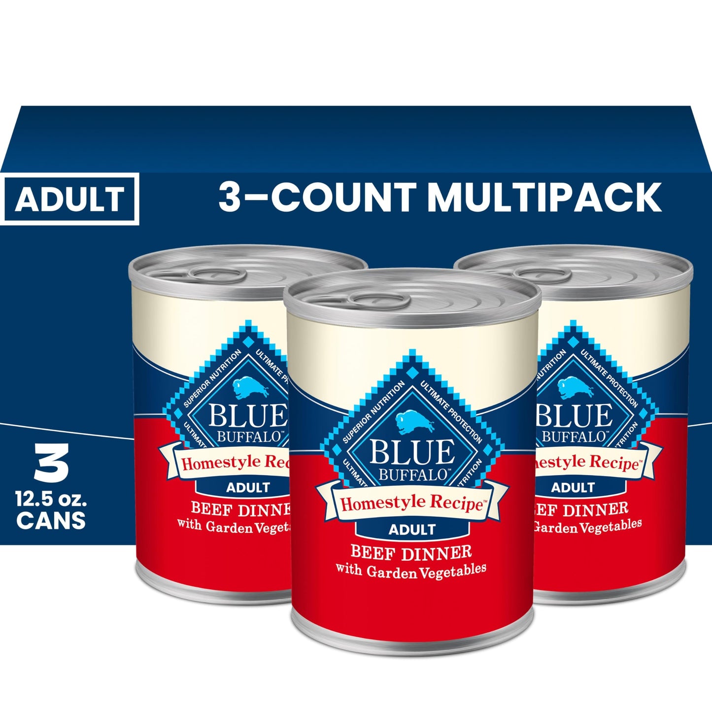 HOTBlue Buffalo Homestyle Recipe Wet Dog Food Paté Variety Pack, Chicken Dinner & Beef Dinner with Garden Vegetables, Made with Natural Ingredients, 12.5-oz. Can (6 Count, 3 of Each)