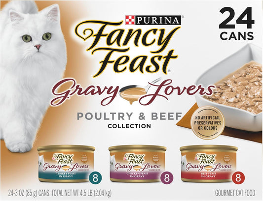 HOTPurina Fancy Feast Gravy Lovers Poultry and Beef Grilled Gourmet Wet Cat Food Variety Pack - (Pack of 24) 3 oz. Cans