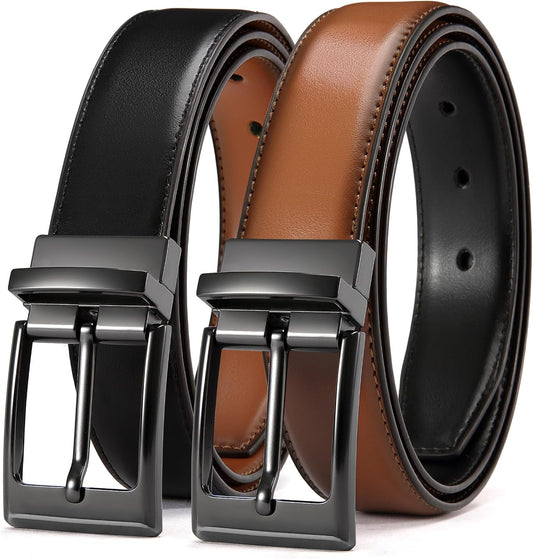 HOTCHAOREN Reversible Belt Men 1 Piece - 1.25" Leather Dress Belt - Trim to Fit for Elegant Style | 1 Belt, 2 Colors, Double-Sided Reversible, Premium Genuine Leather, Trim to Fit