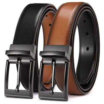 HOTCHAOREN Reversible Belt Men 1 Piece - 1.25" Leather Dress Belt - Trim to Fit for Elegant Style | 1 Belt, 2 Colors, Double-Sided Reversible, Premium Genuine Leather, Trim to Fit