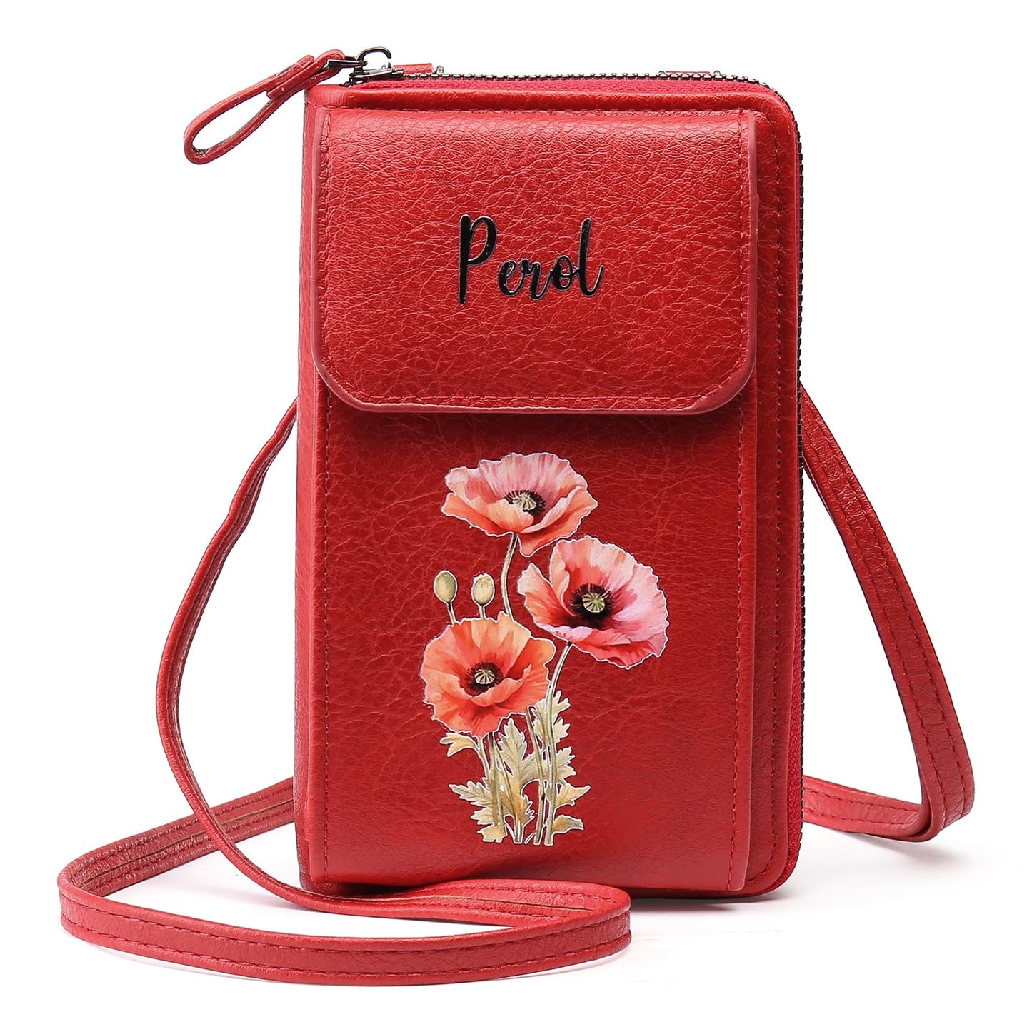 HOTCustom Leather Birthflower Money Clip Wallet Personalized Engraved Name Hold Phone Purse with Wrist Strap for Women Mom Sister Christmas Birthday Valentine's Day Gifts