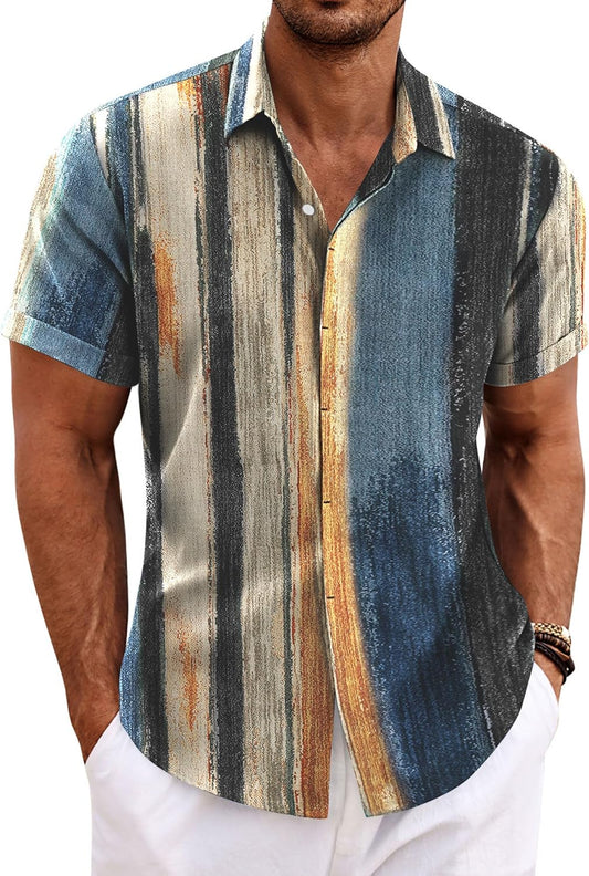 HOTCOOFANDY Men's Linen Shirts Short Sleeve Casual Shirts Button Down Shirt for Men Beach Summer Wedding Shirt