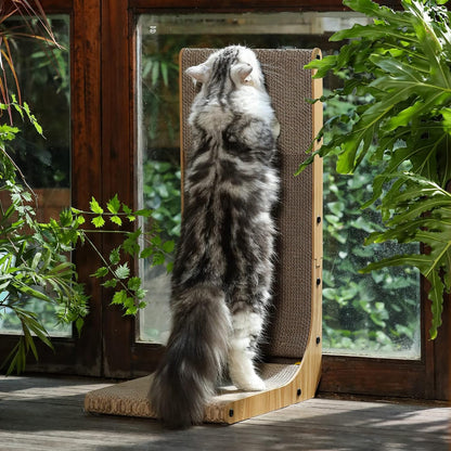 HOTFUKUMARU Cat Scratcher, 26.8 Inch L Shape Cat Scratch Pad Wall Mounted, Cat Scratching Cardboard with Ball Toy for Indoor Cats, Large Size