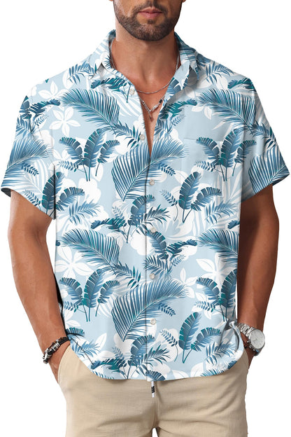 HOTKYKU Hawaiian Shirt for Men: Beach Vacation Summer Short Sleeve Button Down Mens Shirts Casual Stylish