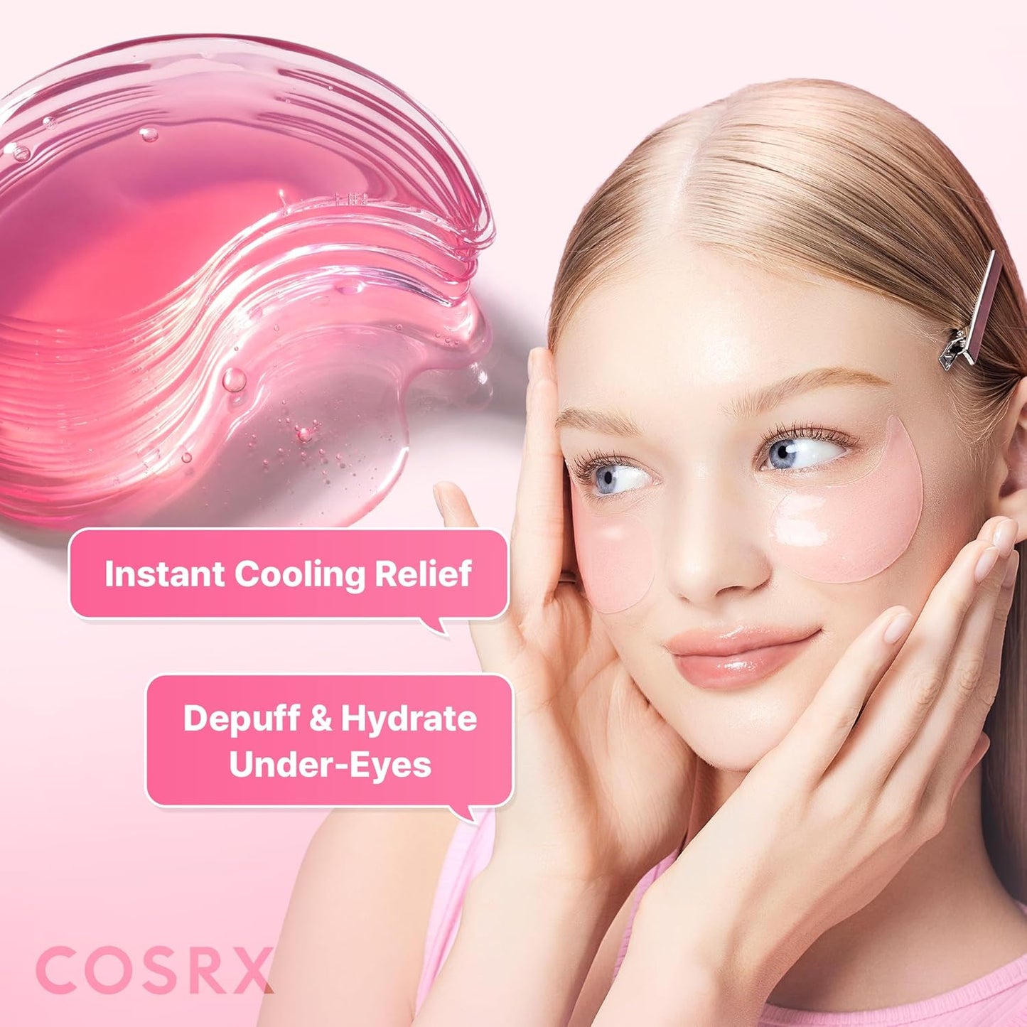 HOTCOSRX Pink Peptides Collagen Hydrogel Eye Patch for Puffy Eyes, Cooling & Firming Under Eye Patches with 4-Peptide & Caffeine (60), Depuffing Gel Eye Mask, Korean Skin Care