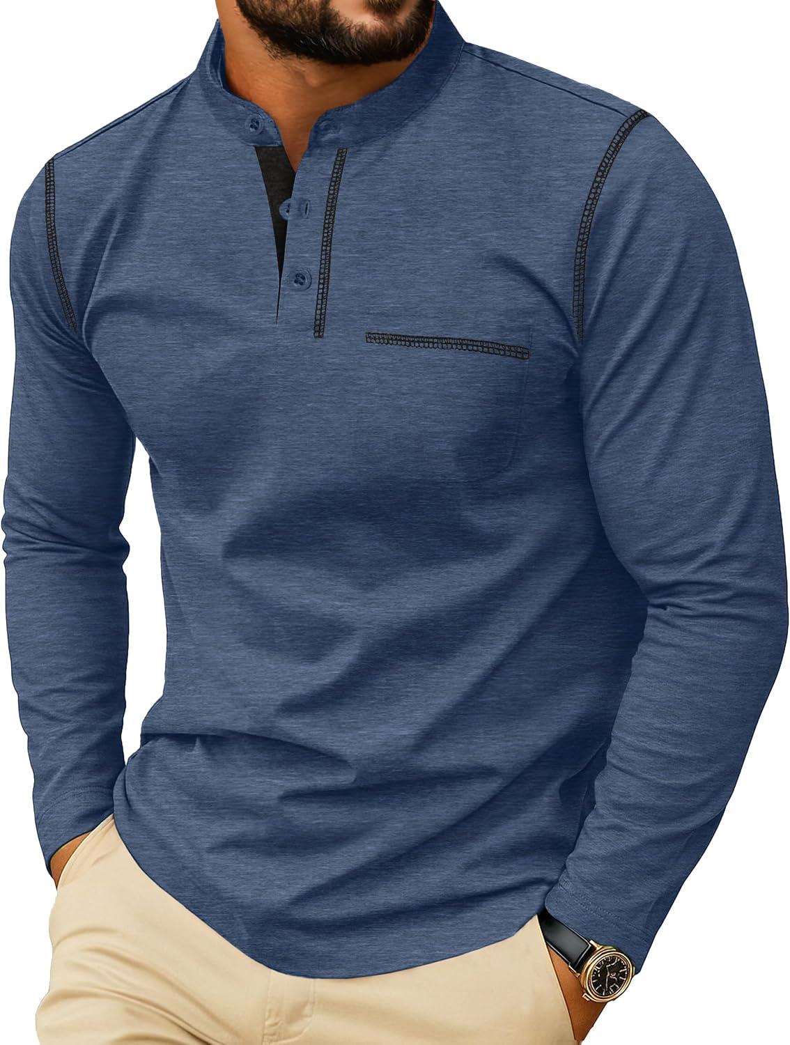 HOTSailwind Men's Henley Shirts Long Sleeve Button T-Shirt Casual Stylish Cotton Pullover Shirt with Pocket