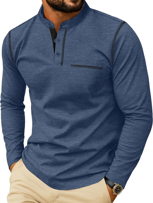 HOTSailwind Men's Henley Shirts Long Sleeve Button T-Shirt Casual Stylish Cotton Pullover Shirt with Pocket