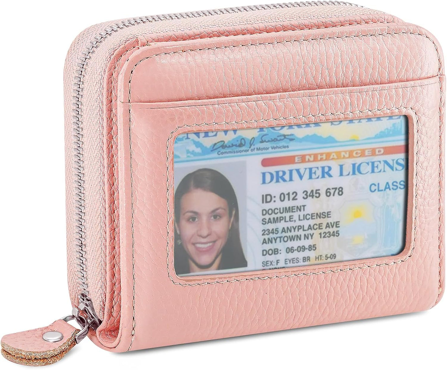 HOTGenuine Leather Wallet for Women & Men, RFID Blocking Bifold with ID Window and Multiple Card Pockets (Aa-Light pink)
