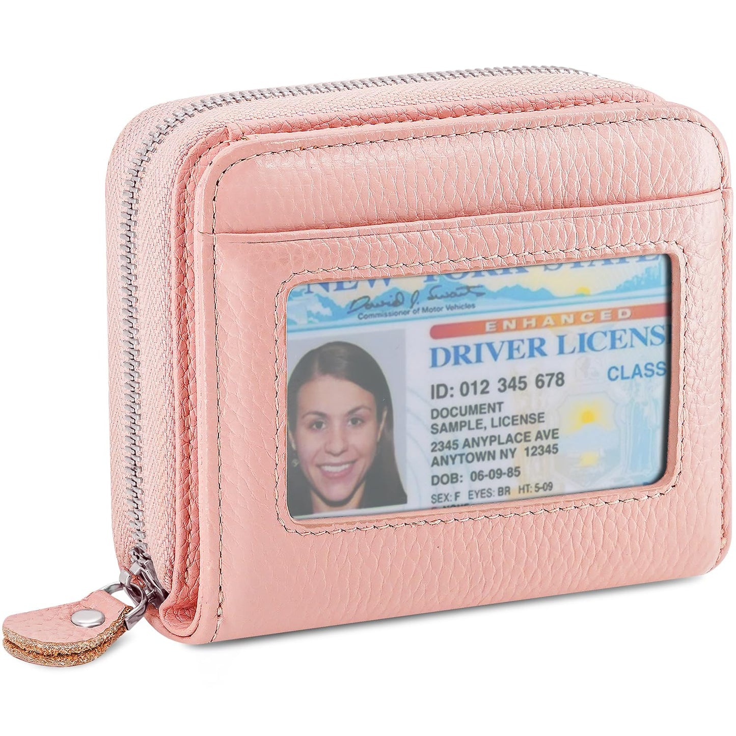 HOTGenuine Leather Wallet for Women & Men, RFID Blocking Bifold with ID Window and Multiple Card Pockets (Aa-Light pink)