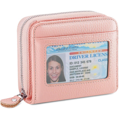 HOTGenuine Leather Wallet for Women & Men, RFID Blocking Bifold with ID Window and Multiple Card Pockets (Aa-Light pink)