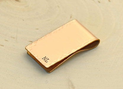 HOTPersonalized copper money clip with initials and hammered border