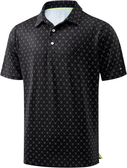 HOTObla Mens Golf Polo Shirts Short Sleeve Dry Fit Performance Moisture Wicking Casual Print Collared Golf Shirts for Men
