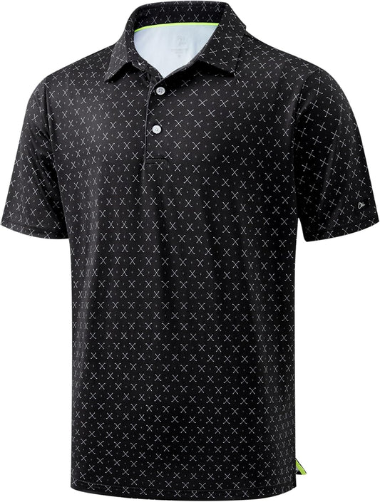 HOTObla Mens Golf Polo Shirts Short Sleeve Dry Fit Performance Moisture Wicking Casual Print Collared Golf Shirts for Men