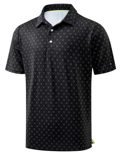HOTObla Mens Golf Polo Shirts Short Sleeve Dry Fit Performance Moisture Wicking Casual Print Collared Golf Shirts for Men