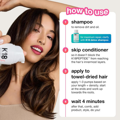 HOTK18 Leave-In Molecular Repair Hair Mask, Patented, Lasting Repair For Dry, Frizzy, Damaged Hair, Reverse Damage In 4 Minutes From Bleach, Color, Chemical Services + Heat