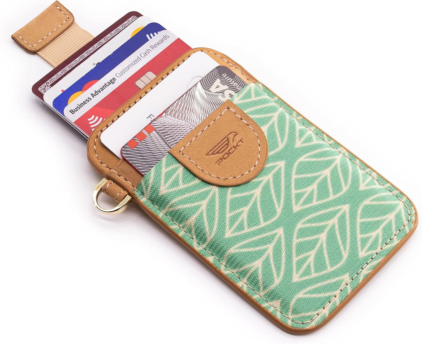 HOTPOCKT Slim Card Holder Wallet + Neck Lanyard for Keys Bundle for Women | Leaves