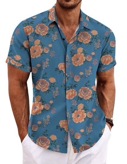 HOTCOOFANDY Men's Linen Shirts Short Sleeve Casual Shirts Button Down Shirt for Men Beach Summer Wedding Shirt
