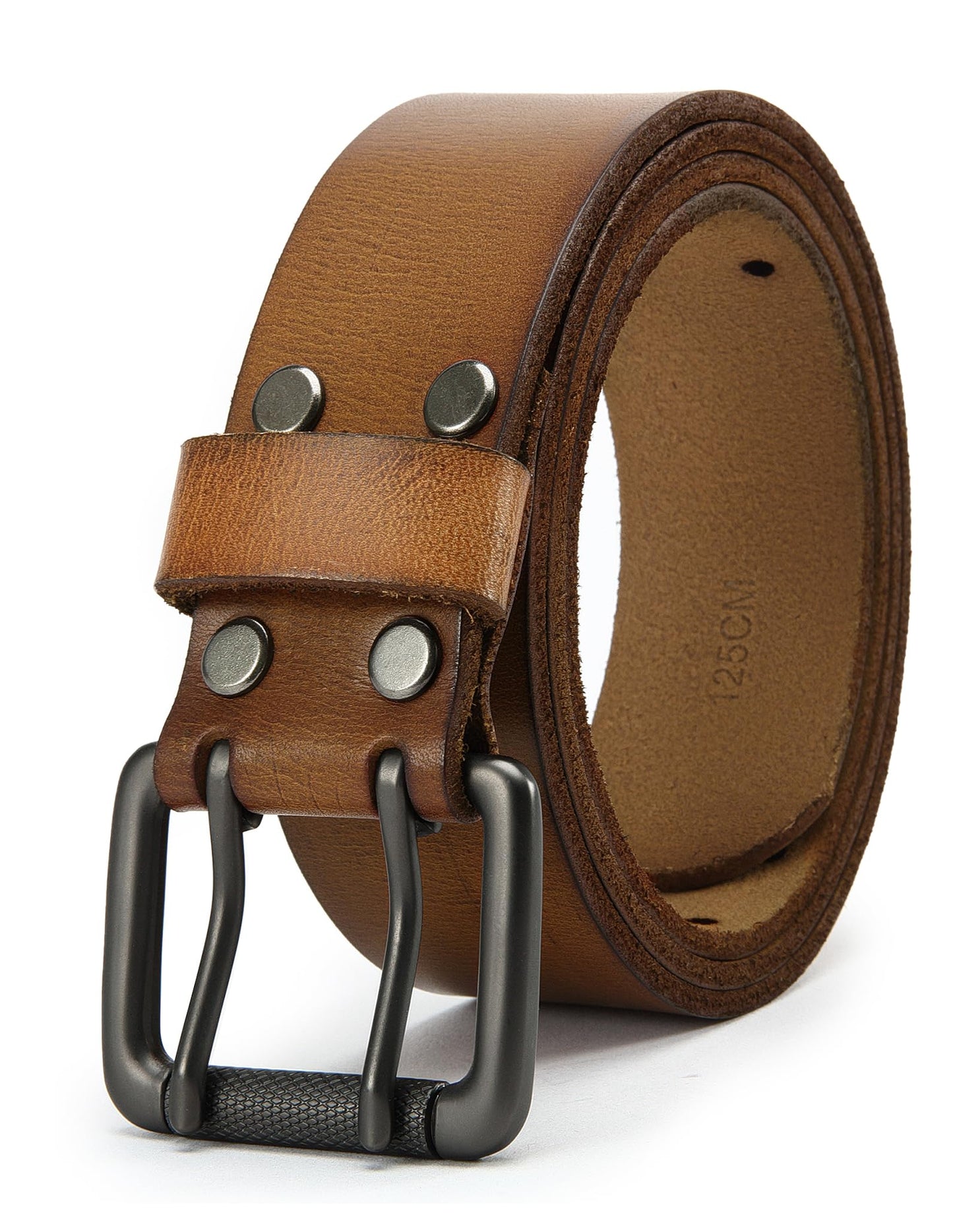 HOTCHAOREN Work Belts for Men, Leather Belt Heavy Duty for Daily Wear | Genuine Leather, Solid Buckle, Casual Wear, Everyday Dress, Gift Box