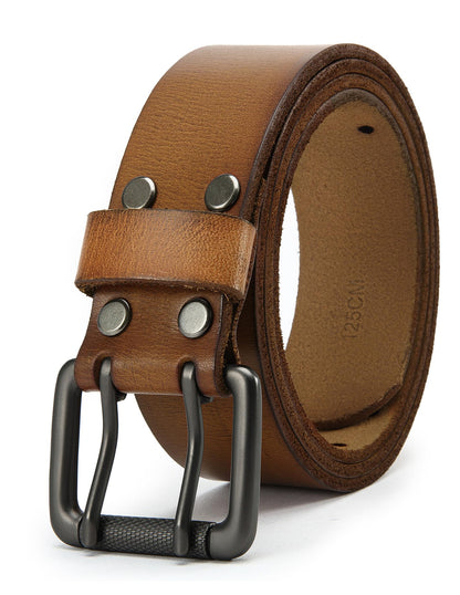 HOTCHAOREN Work Belts for Men, Leather Belt Heavy Duty for Daily Wear | Genuine Leather, Solid Buckle, Casual Wear, Everyday Dress, Gift Box