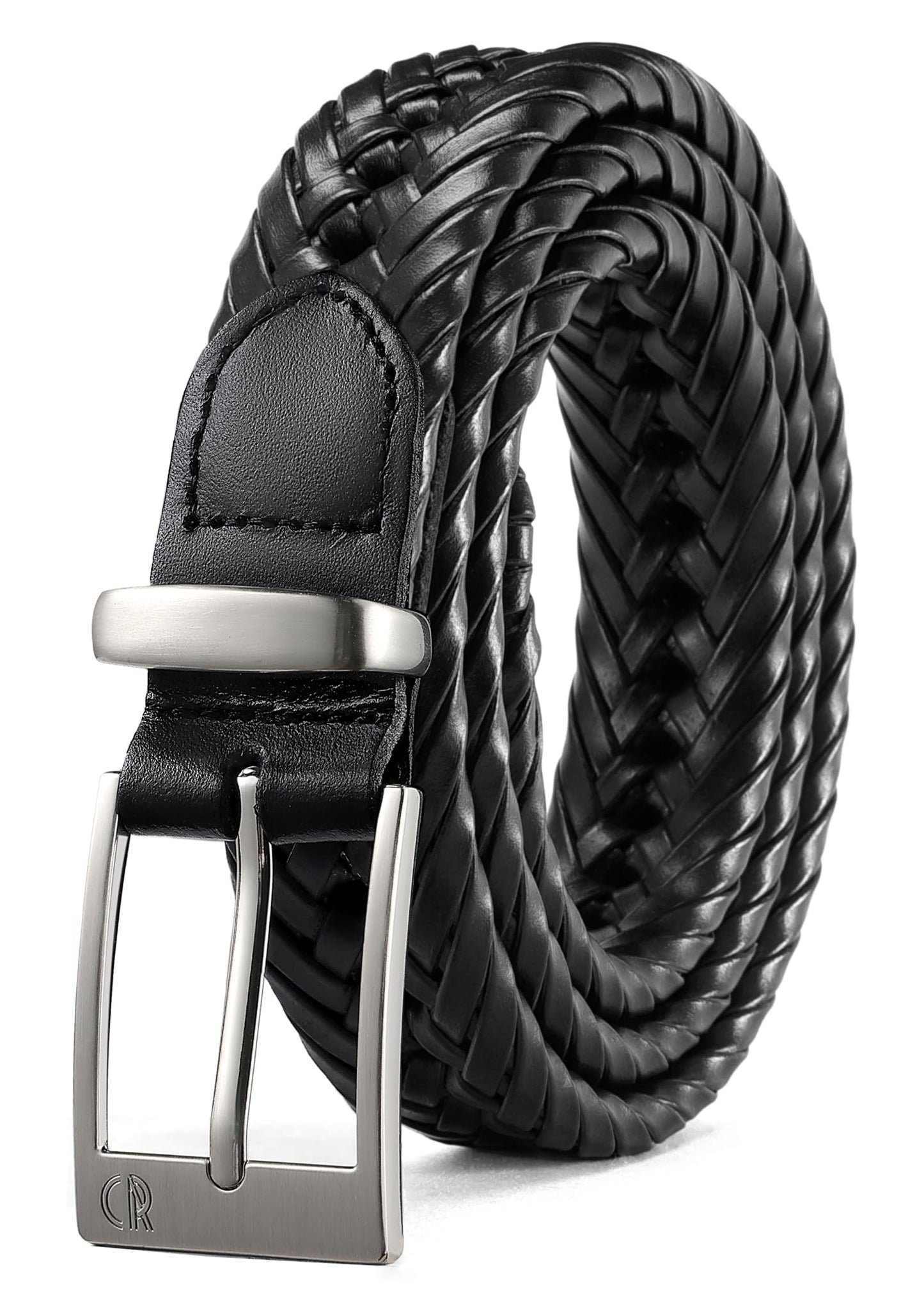 HOTCHAOREN Leather Braided Belts for Men - 1 1/8" Mens Casual Woven Leather Belt for Dress Pant