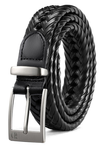 HOTCHAOREN Leather Braided Belts for Men - 1 1/8" Mens Casual Woven Leather Belt for Dress Pant