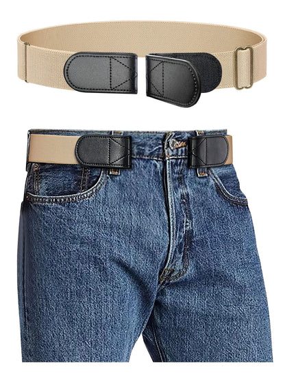 HOTMagic Buckleless Men's Stretch Belts: Comfort Revolution- Hook-Loop Adjustable No Buckle Elastic Belt for Jeans Khaki, 32-48"
